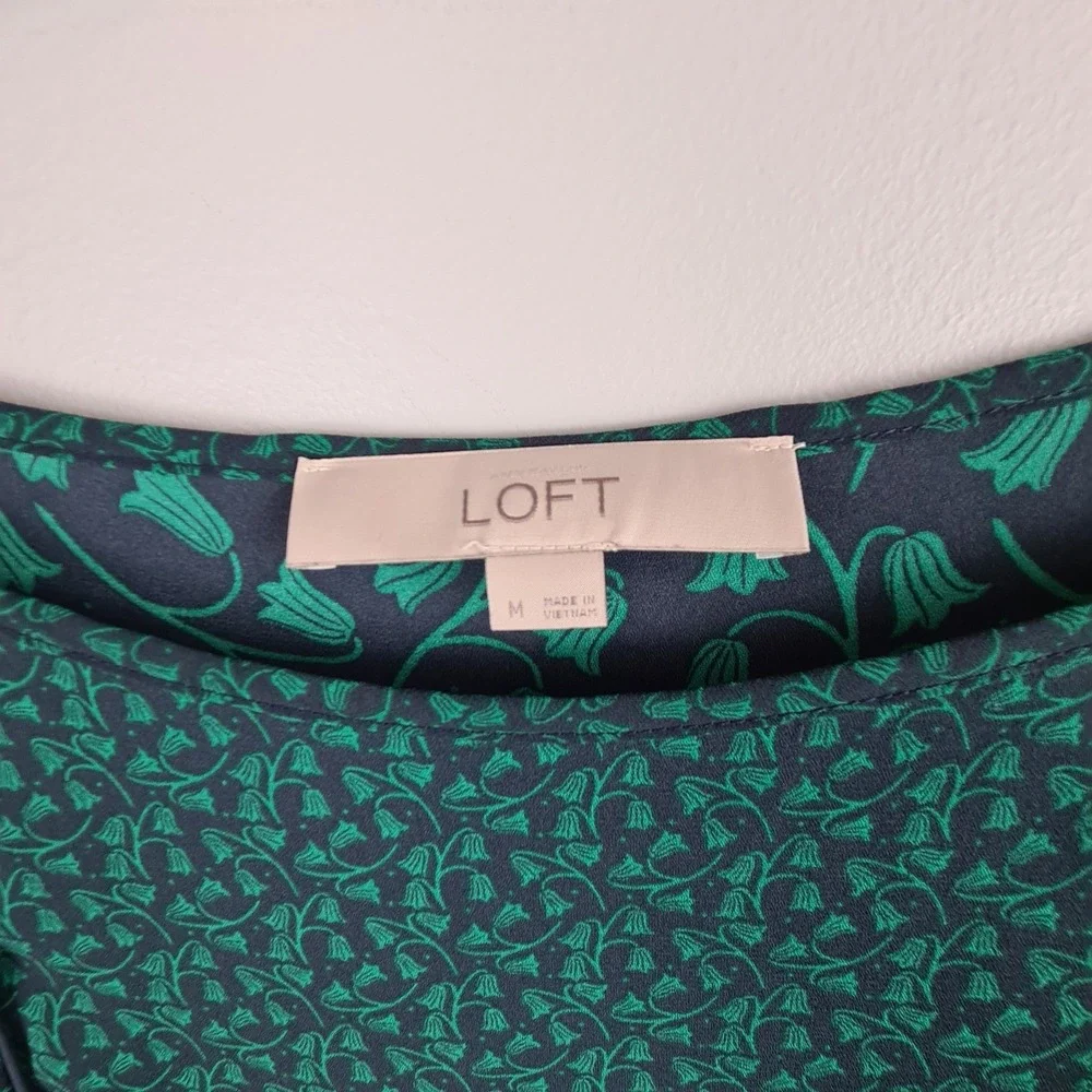 LOFT Womens Green Mixed Floral‎ Peplum Blouse Long Sleeve Boat Neck Top Size M